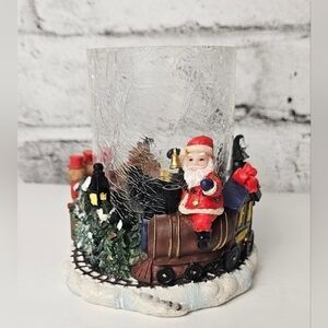 Vintage Santa Train Hurricane Candle Holder – Cracked Glass Christmas Décor